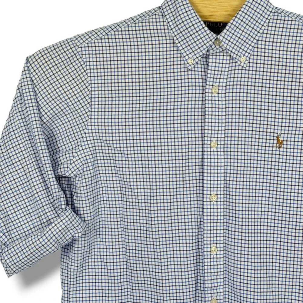 Polo Ralph Lauren Button Down Mens M Blue White Check Classic Distressed Utility